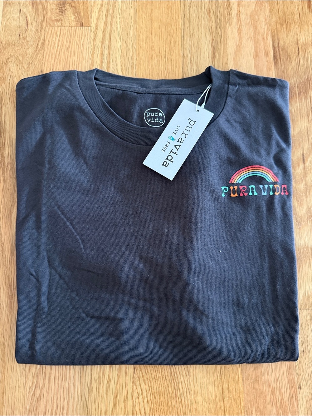 Pura Vida Black Short-Sleeve Tee with Rainbow Chest Logo